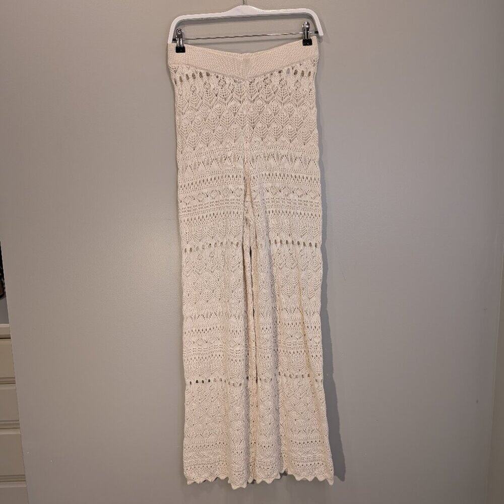 House Of Harlow 1960 Flare Pants Crocheted Beige Breezy Resort Wear - Size M